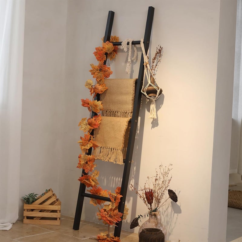 FUIN 6ft Wooden Black Blanket Ladder Living Room Decorative Wall Leaning Farmhouse Quilt Display Holder Rustic Wood Towel Rack for Bathroom - Image 1